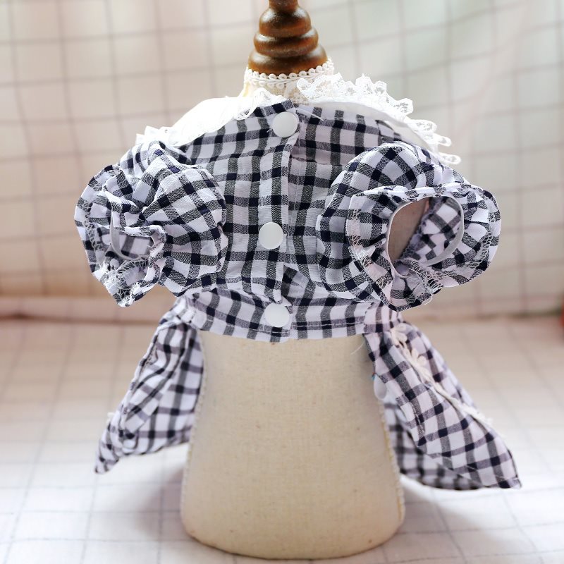 KFX-7173821 Black and White Red Apple Plaid Lace Dress for Small Dogs