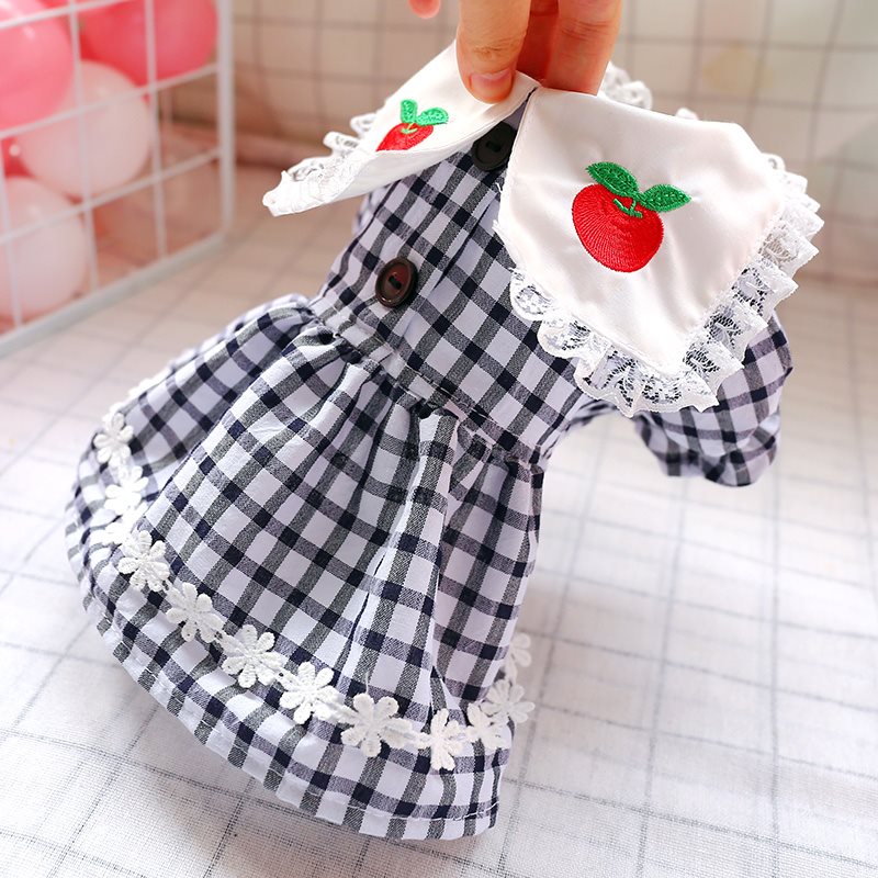 KFX-7173821 Black and White Red Apple Plaid Lace Dress for Small Dogs