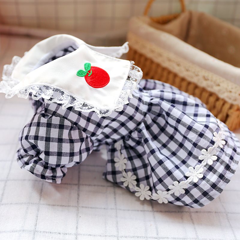KFX-7173821 Black and White Red Apple Plaid Lace Dress for Small Dogs