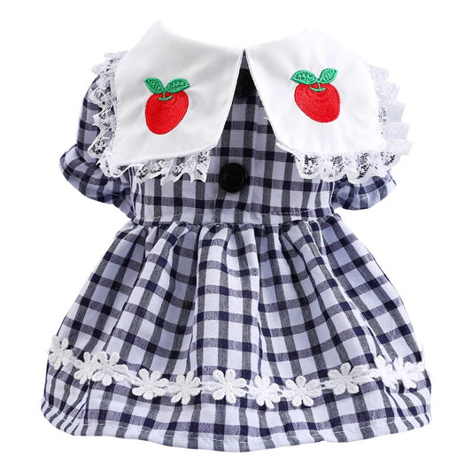 KFX-7173821 Black and White Red Apple Plaid Lace Dress for Small Dogs