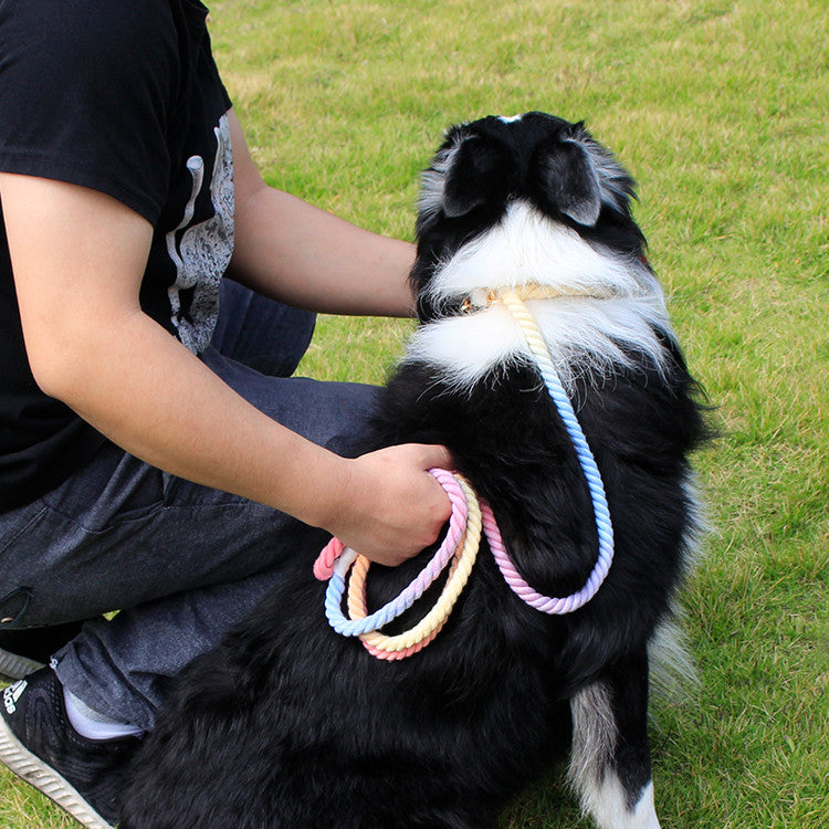 KFX-7180989 Adjustable Rainbow Cotton Dog Leash – 1.8m Lightweight Traction Rope