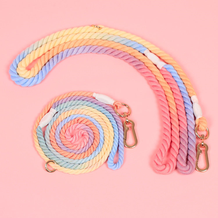 KFX-7180989 Adjustable Rainbow Cotton Dog Leash – 1.8m Lightweight Traction Rope