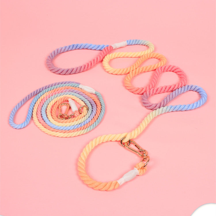 KFX-7180989 Adjustable Rainbow Cotton Dog Leash – 1.8m Lightweight Traction Rope
