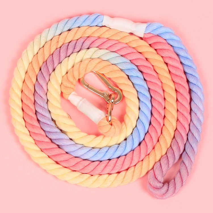KFX-7180989 Adjustable Rainbow Cotton Dog Leash – 1.8m Lightweight Traction Rope