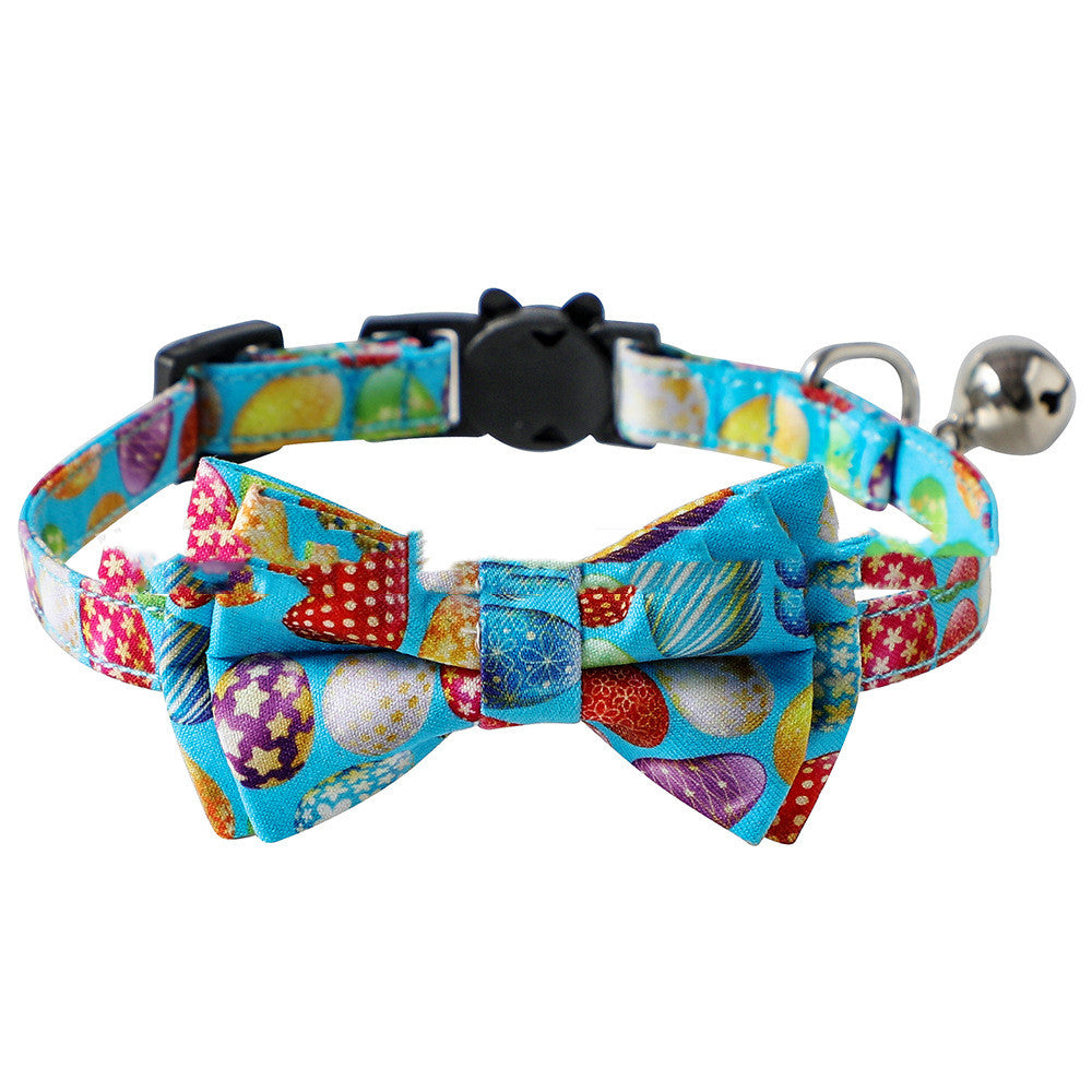 KFX-7184957 Easter Themed Removable Bow Cat Collar with Bell, Adjustable Polyester Design