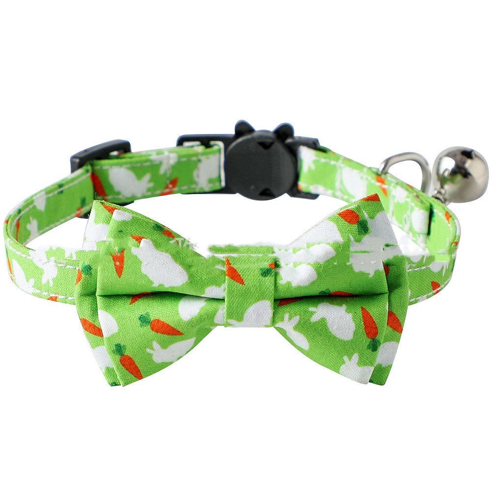 KFX-7184957 Easter Themed Removable Bow Cat Collar with Bell, Adjustable Polyester Design