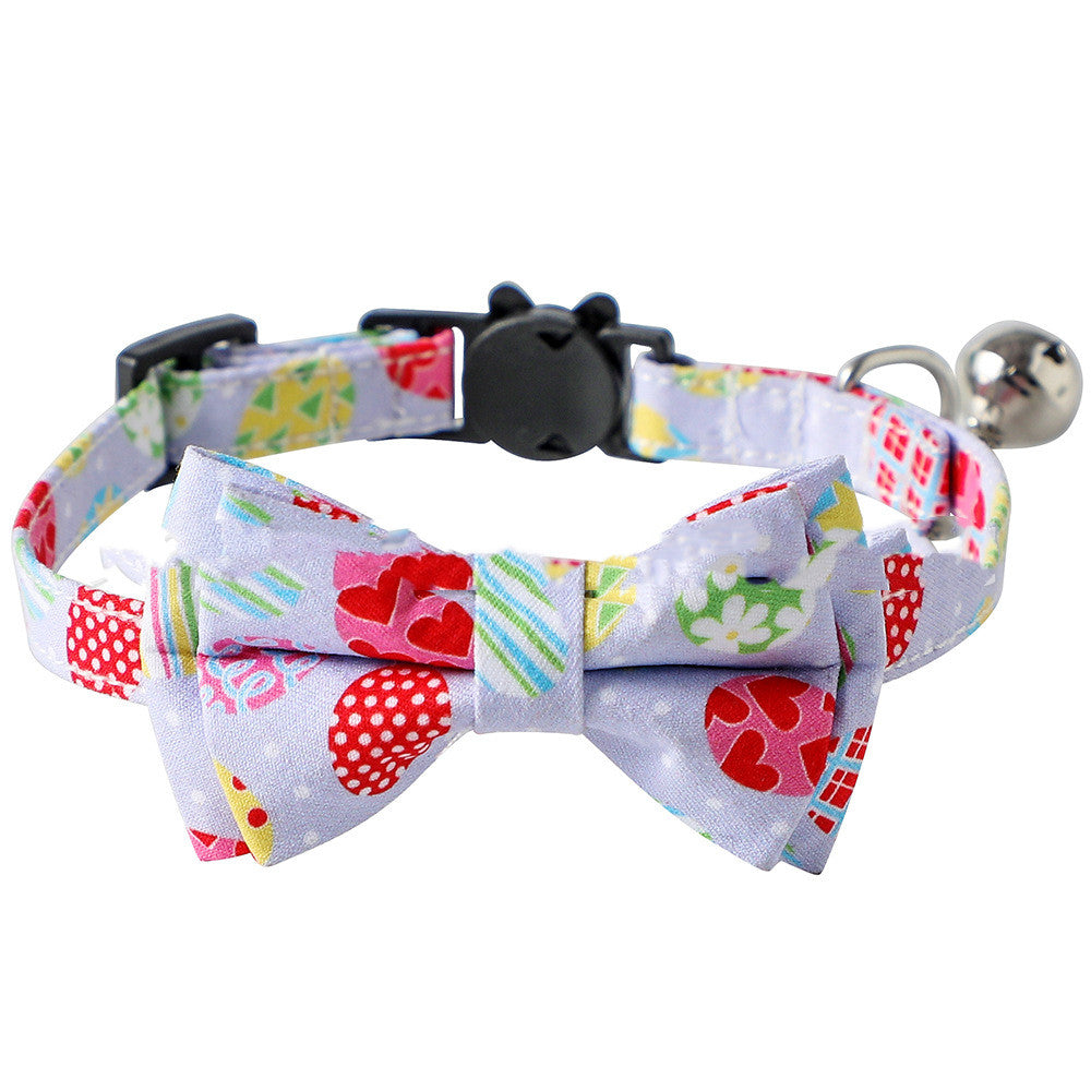 KFX-7184957 Easter Themed Removable Bow Cat Collar with Bell, Adjustable Polyester Design