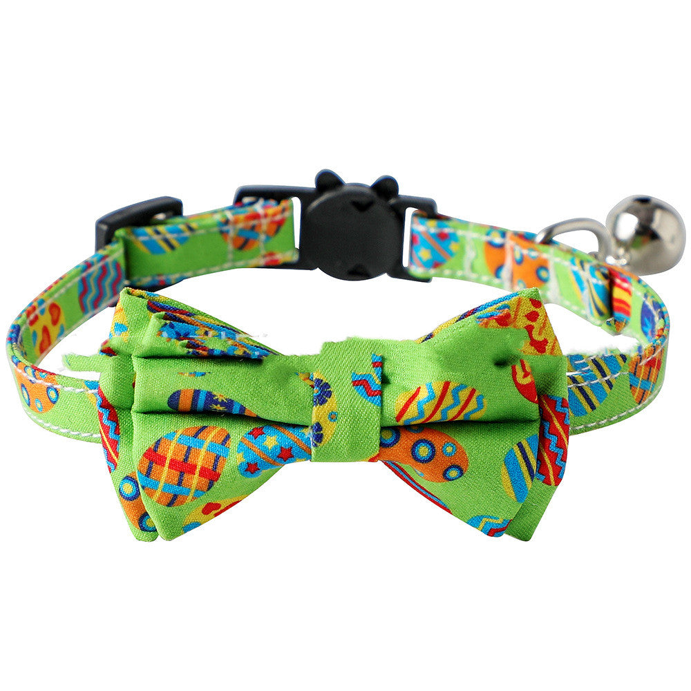 KFX-7184957 Easter Themed Removable Bow Cat Collar with Bell, Adjustable Polyester Design