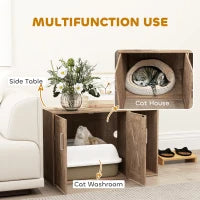 KFX-7188413 Cat Litter Box Enclosure with Scratching Board - Walnut Brown Side Table for Litter Box Storage