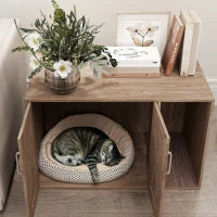 KFX-7188413 Cat Litter Box Enclosure with Scratching Board - Walnut Brown Side Table for Litter Box Storage