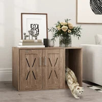 KFX-7188413 Cat Litter Box Enclosure with Scratching Board - Walnut Brown Side Table for Litter Box Storage