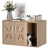 KFX-7188413 Cat Litter Box Enclosure with Scratching Board - Walnut Brown Side Table for Litter Box Storage