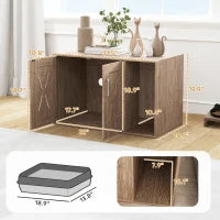 KFX-7188413 Cat Litter Box Enclosure with Scratching Board - Walnut Brown Side Table for Litter Box Storage