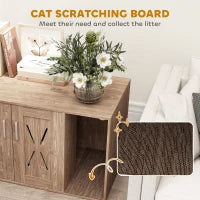KFX-7188413 Cat Litter Box Enclosure with Scratching Board - Walnut Brown Side Table for Litter Box Storage