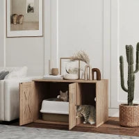 KFX-7188413 Cat Litter Box Enclosure with Scratching Board - Walnut Brown Side Table for Litter Box Storage