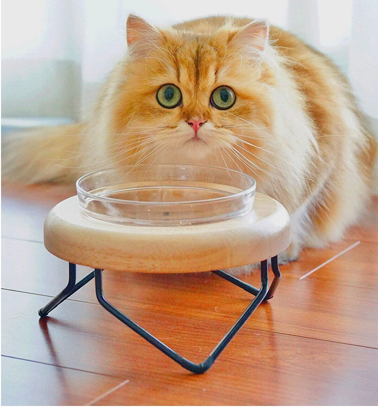 KFX-7192893 Solid Wood Cat Bowl Rack - Natural Wood Pet Feeding Stand (19*19*10cm)