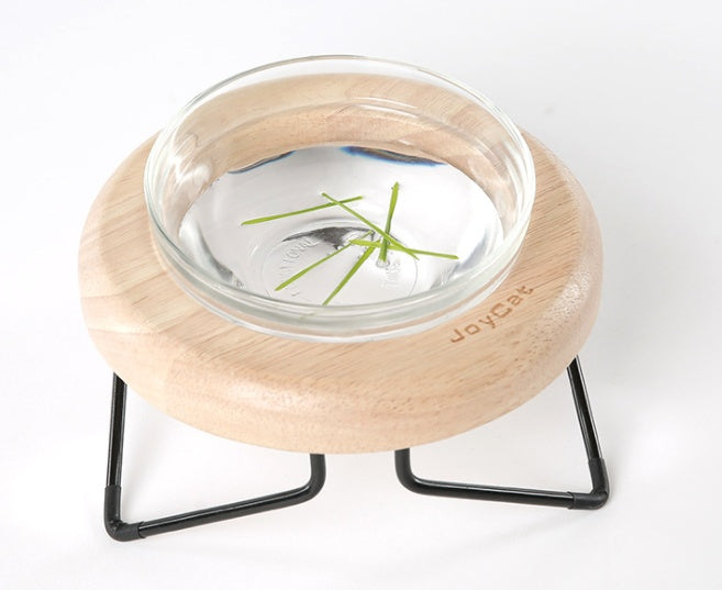 KFX-7192893 Solid Wood Cat Bowl Rack - Natural Wood Pet Feeding Stand (19*19*10cm)