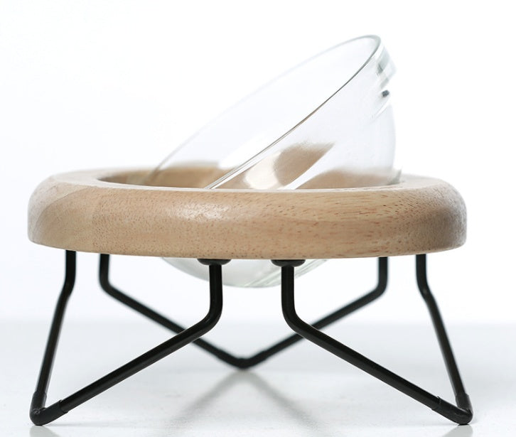 KFX-7192893 Solid Wood Cat Bowl Rack - Natural Wood Pet Feeding Stand (19*19*10cm)