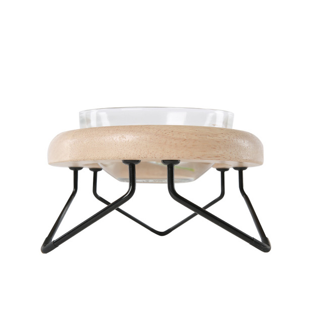 KFX-7192893 Solid Wood Cat Bowl Rack - Natural Wood Pet Feeding Stand (19*19*10cm)