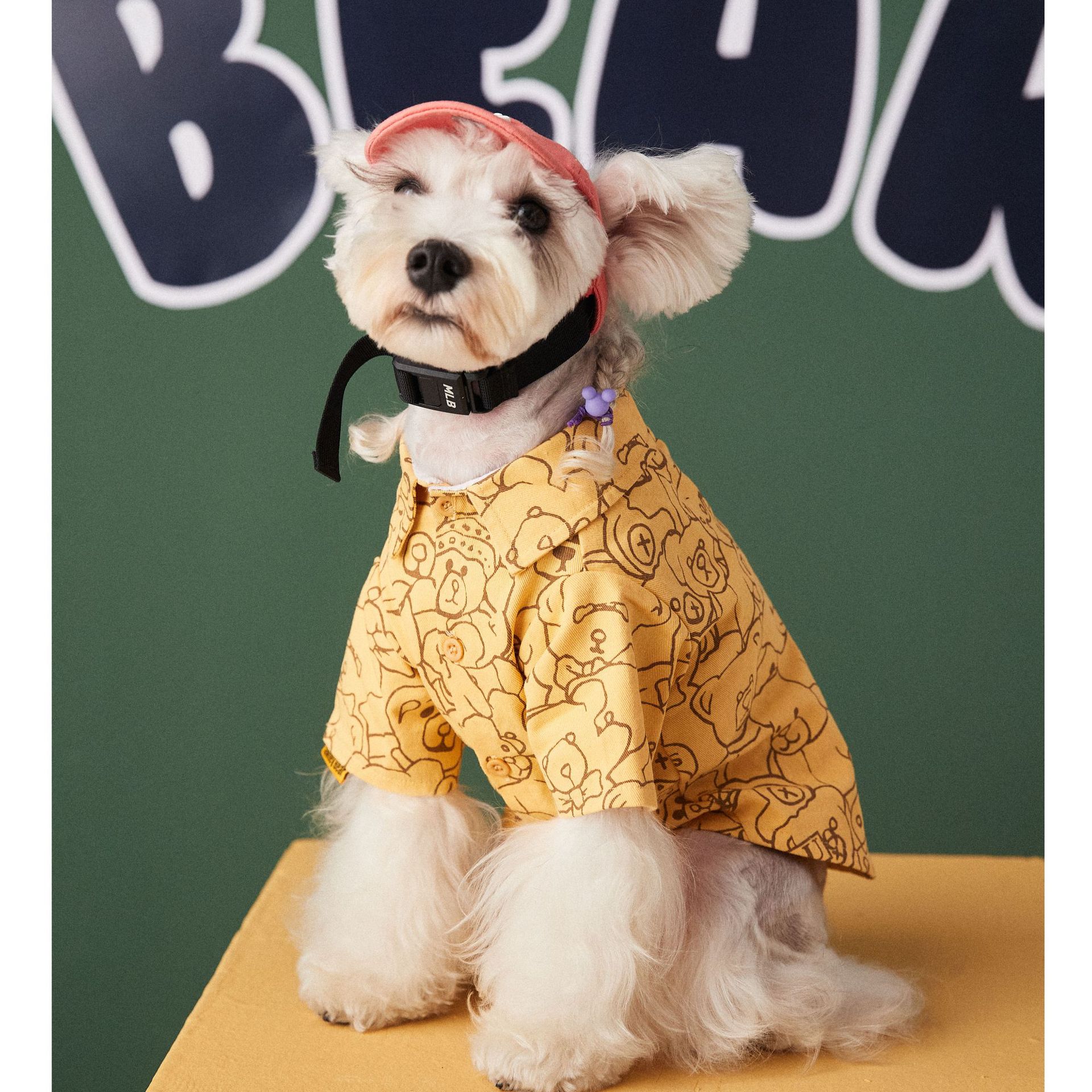 KFX-7193277 Autumn Pet Shirt for Dogs with Cute Schnauzer and Bichon Print - Cotton, Blue & Yellow, Sizes S-2XL