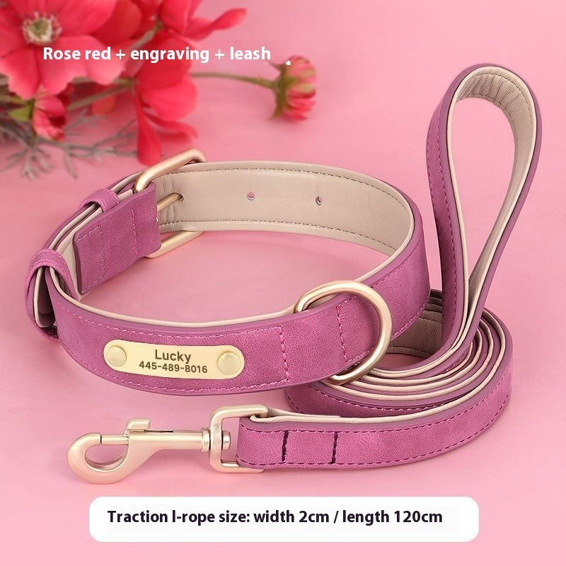 KFX-7194173 Double-Layer Leather Pet Collar with Traction Rope for Small to XL Dogs
