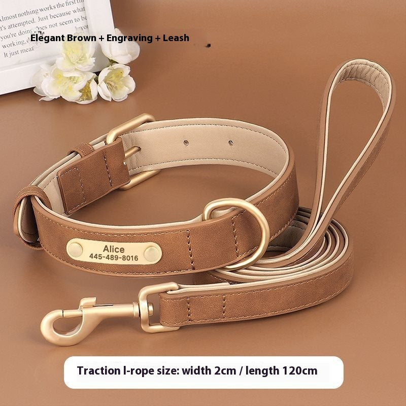 KFX-7194173 Double-Layer Leather Pet Collar with Traction Rope for Small to XL Dogs