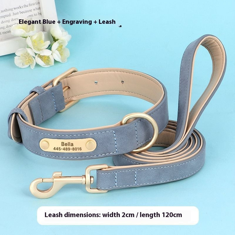 KFX-7194173 Double-Layer Leather Pet Collar with Traction Rope for Small to XL Dogs