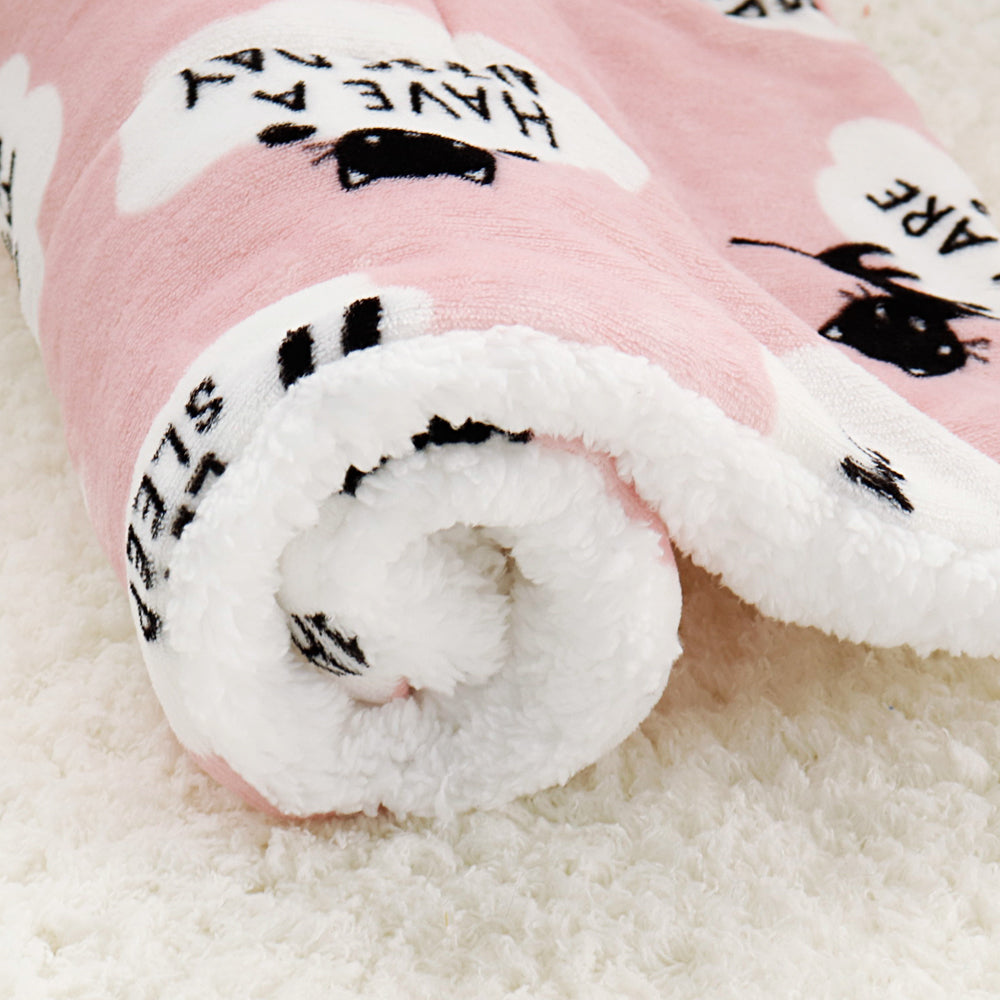 KFX-7194557 Lambskin Flannel and Cashmere Pet Blanket with Cute Cartoon Design