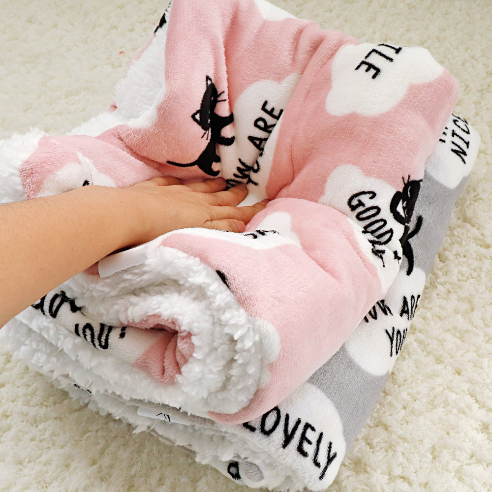 KFX-7194557 Lambskin Flannel and Cashmere Pet Blanket with Cute Cartoon Design