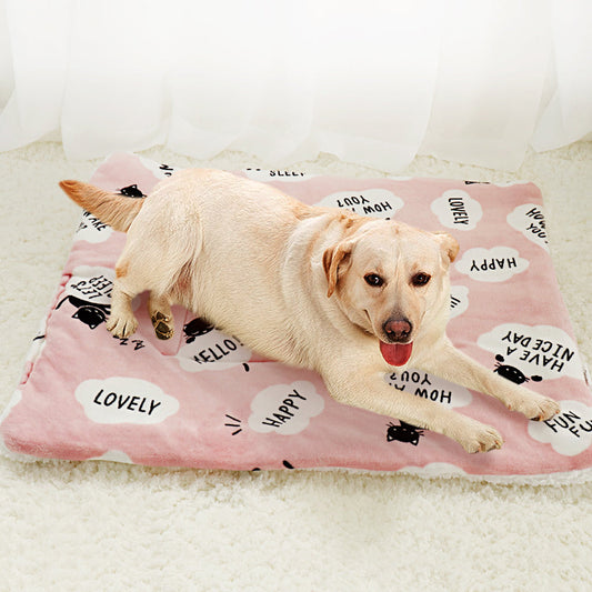 KFX-7194557 Lambskin Flannel and Cashmere Pet Blanket with Cute Cartoon Design