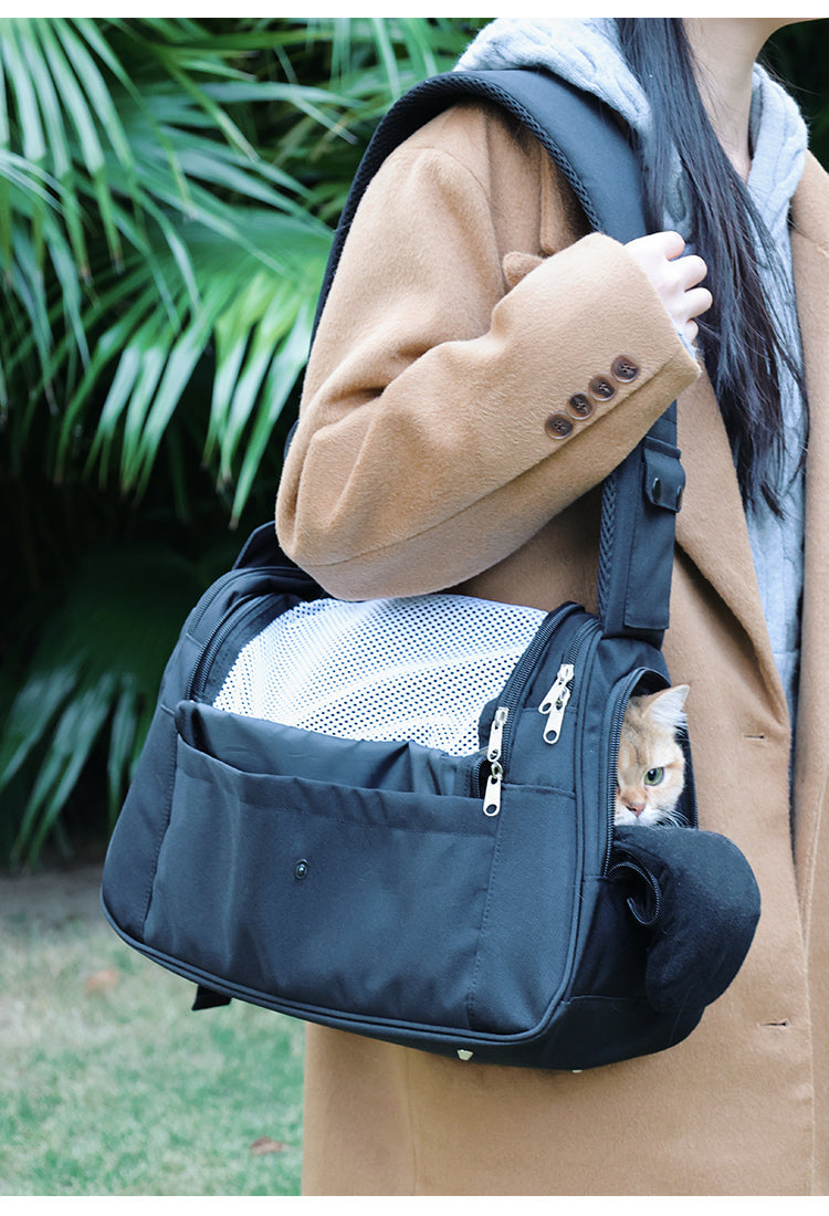 KFX-7194941 Spacious Genuine Leather Cat Backpack for All Seasons in Milky White and Black