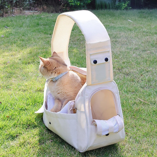KFX-7194941 Spacious Genuine Leather Cat Backpack for All Seasons in Milky White and Black