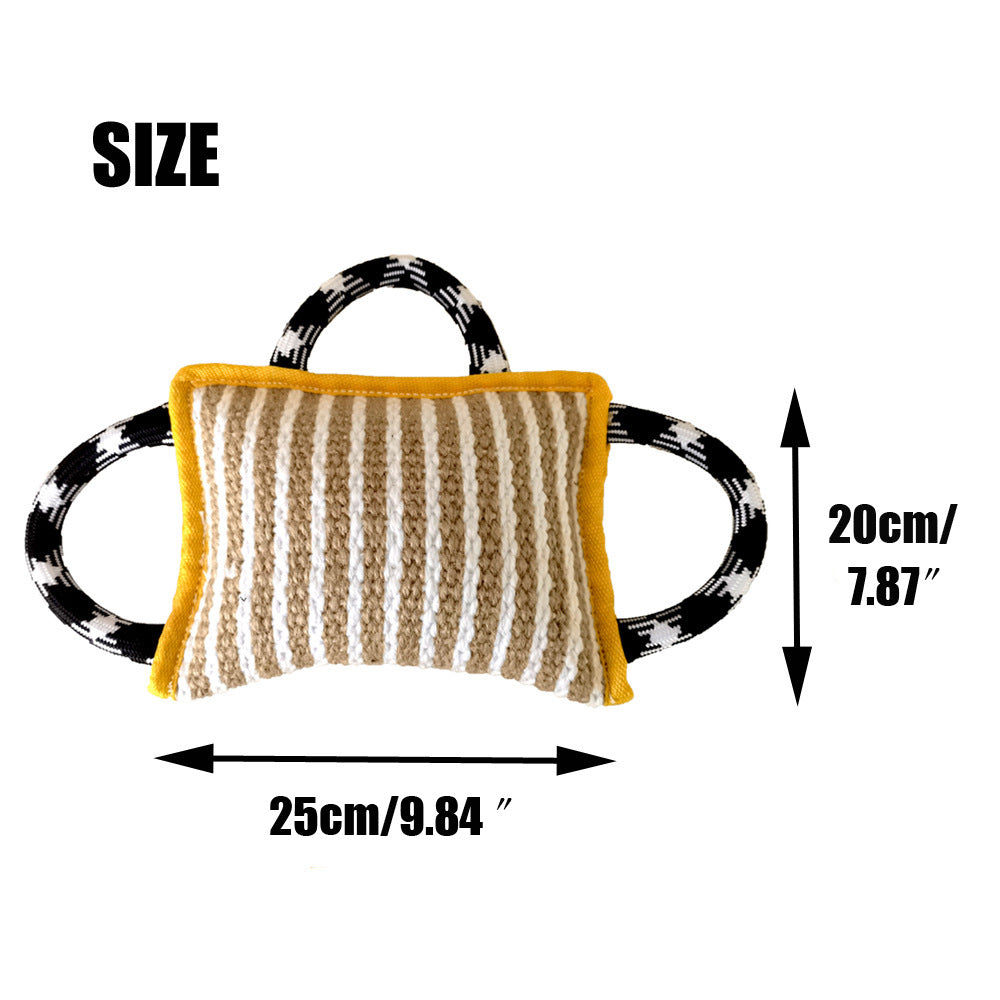 KFX-7195965 Durable Jute Bite Pillow with Handles for Tug of War and Interactive Play for Medium to Large Dogs