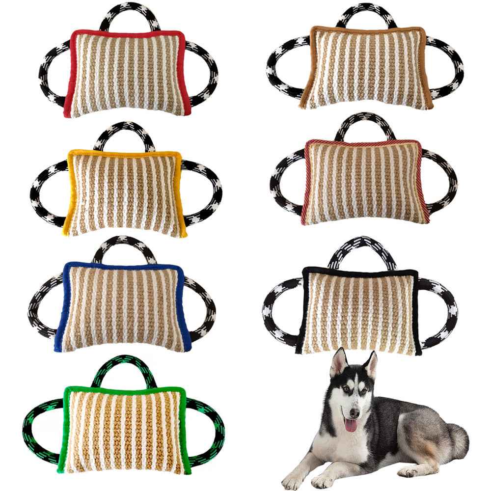 KFX-7195965 Durable Jute Bite Pillow with Handles for Tug of War and Interactive Play for Medium to Large Dogs