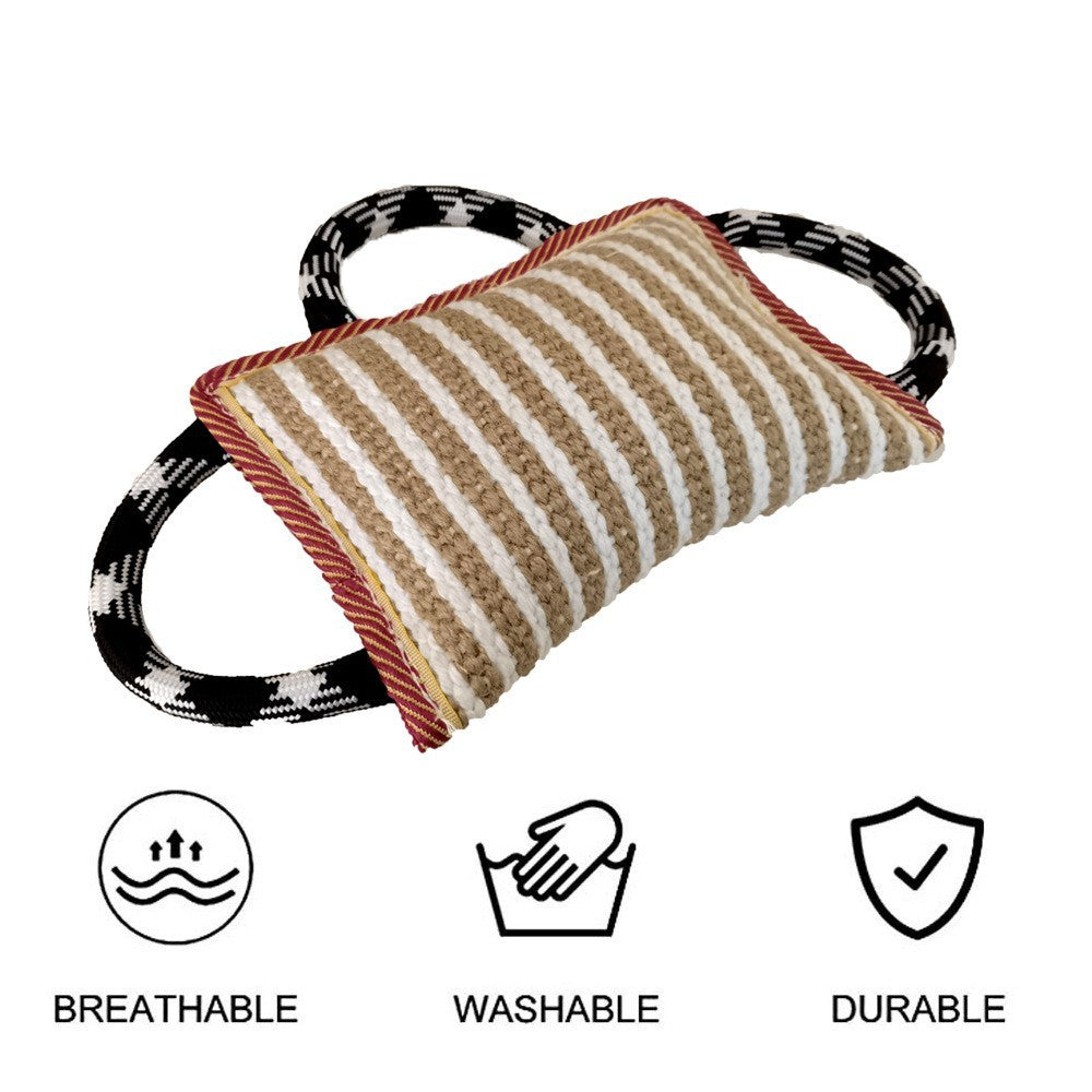 KFX-7195965 Durable Jute Bite Pillow with Handles for Tug of War and Interactive Play for Medium to Large Dogs