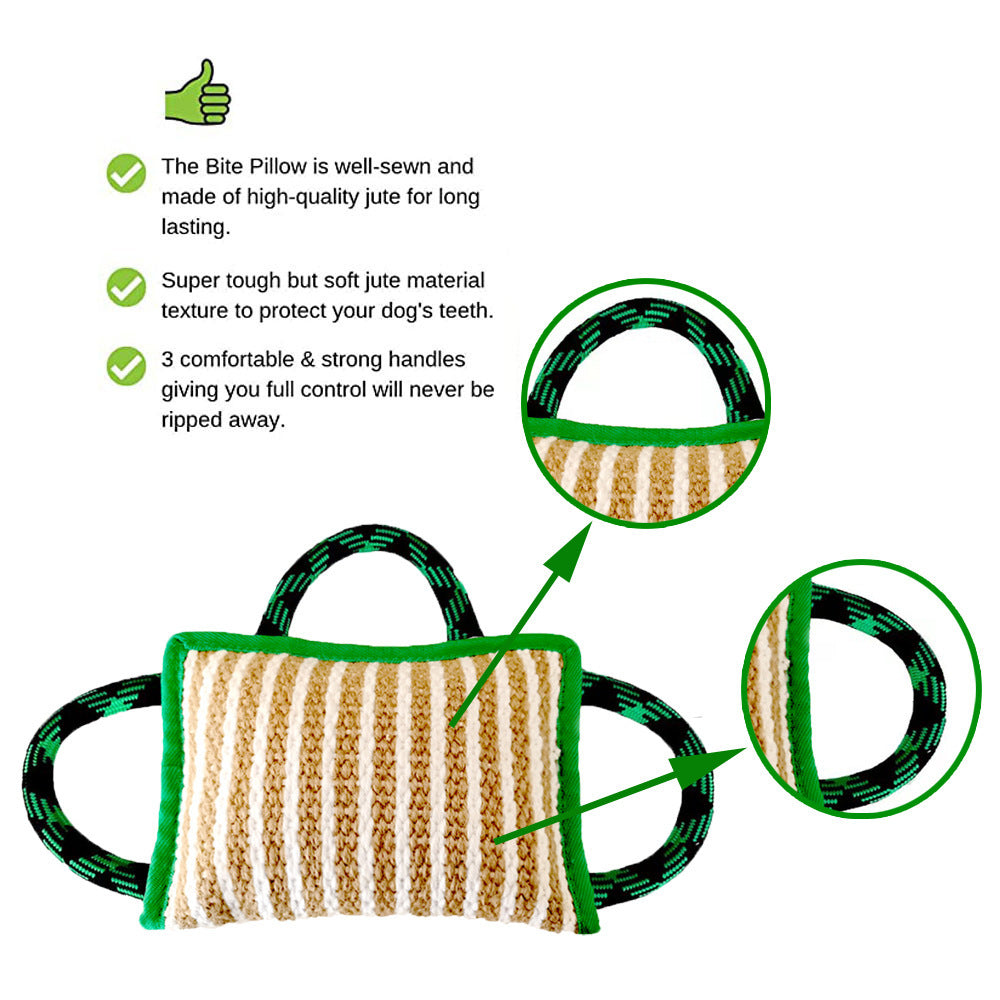 KFX-7195965 Durable Jute Bite Pillow with Handles for Tug of War and Interactive Play for Medium to Large Dogs