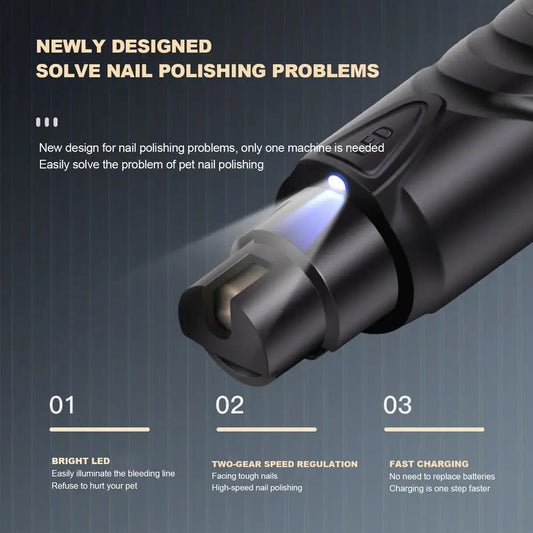 KFX-7196477 Rechargeable 2-Speed Lighted Dog Nail Grinder for Painless Grooming and Smoothing of Small to Large Dogs
