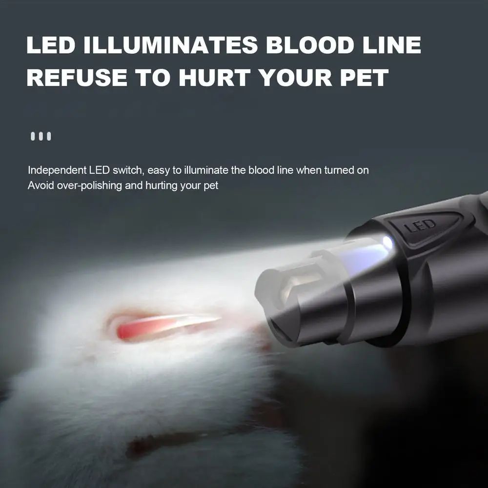 KFX-7196477 Rechargeable 2-Speed Lighted Dog Nail Grinder for Painless Grooming and Smoothing of Small to Large Dogs