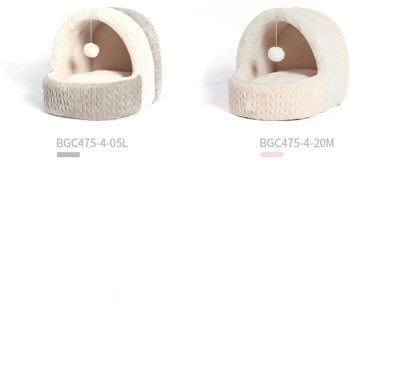 KFX-7198525 Universal Semi-enclosed Cat Bed and Kennel for Winter Comfort in Pink and Gray