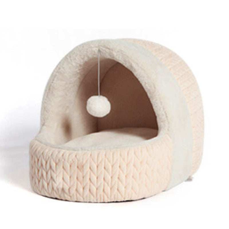 KFX-7198525 Universal Semi-enclosed Cat Bed and Kennel for Winter Comfort in Pink and Gray