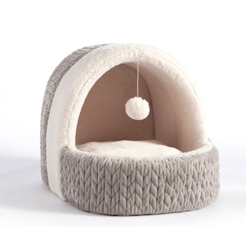 KFX-7198525 Universal Semi-enclosed Cat Bed and Kennel for Winter Comfort in Pink and Gray