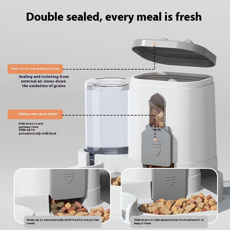 KFX-7198653 Automatic 2-in-1 Pet Feeder and Water Dispenser for Cats and Dogs - Large Capacity, Transparent and Gray Options