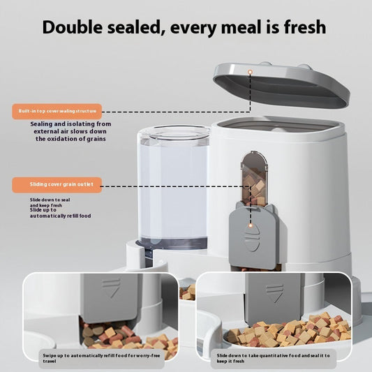KFX-7198653 Automatic 2-in-1 Pet Feeder and Water Dispenser for Cats and Dogs - Large Capacity, Transparent and Gray Options