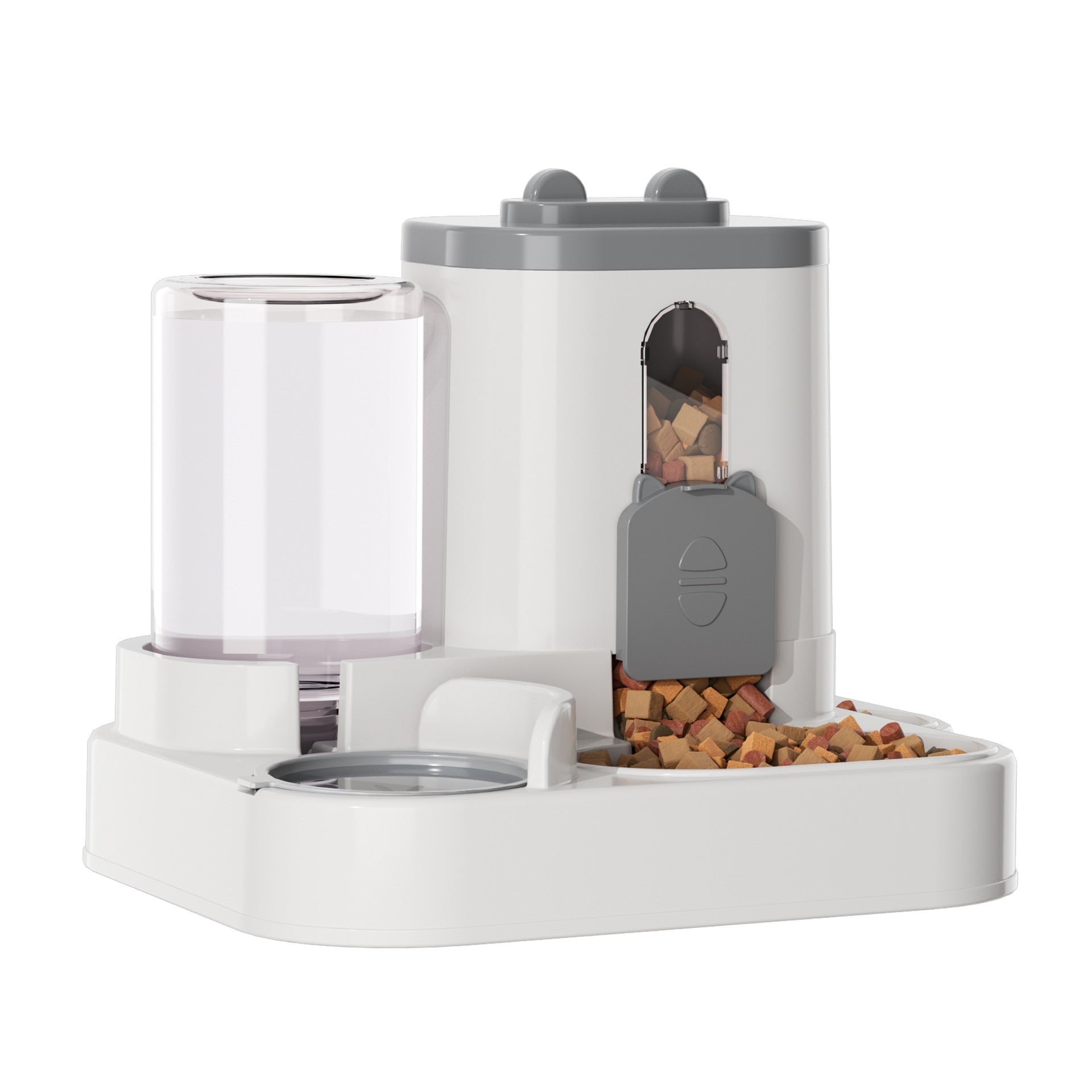 KFX-7198653 Automatic 2-in-1 Pet Feeder and Water Dispenser for Cats and Dogs - Large Capacity, Transparent and Gray Options
