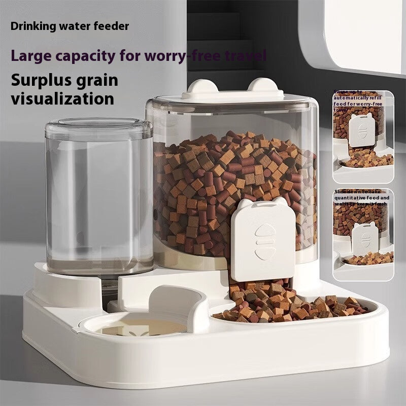 KFX-7198653 Automatic 2-in-1 Pet Feeder and Water Dispenser for Cats and Dogs - Large Capacity, Transparent and Gray Options