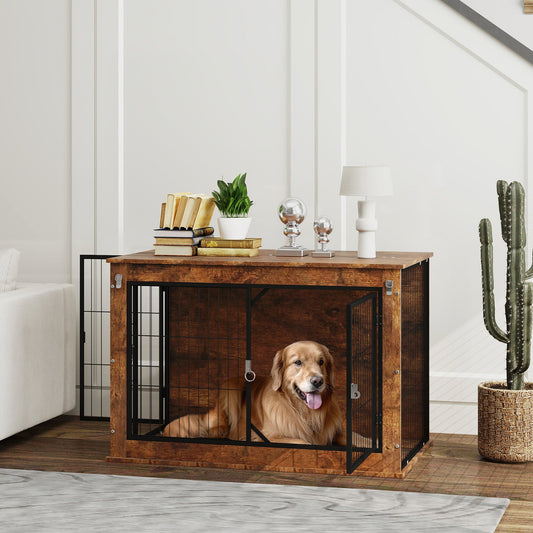 KFX-7202109 Elegant 39" Dog Crate Furniture with Flip-Top, Dual Doors, and Ventilation for Large Dogs
