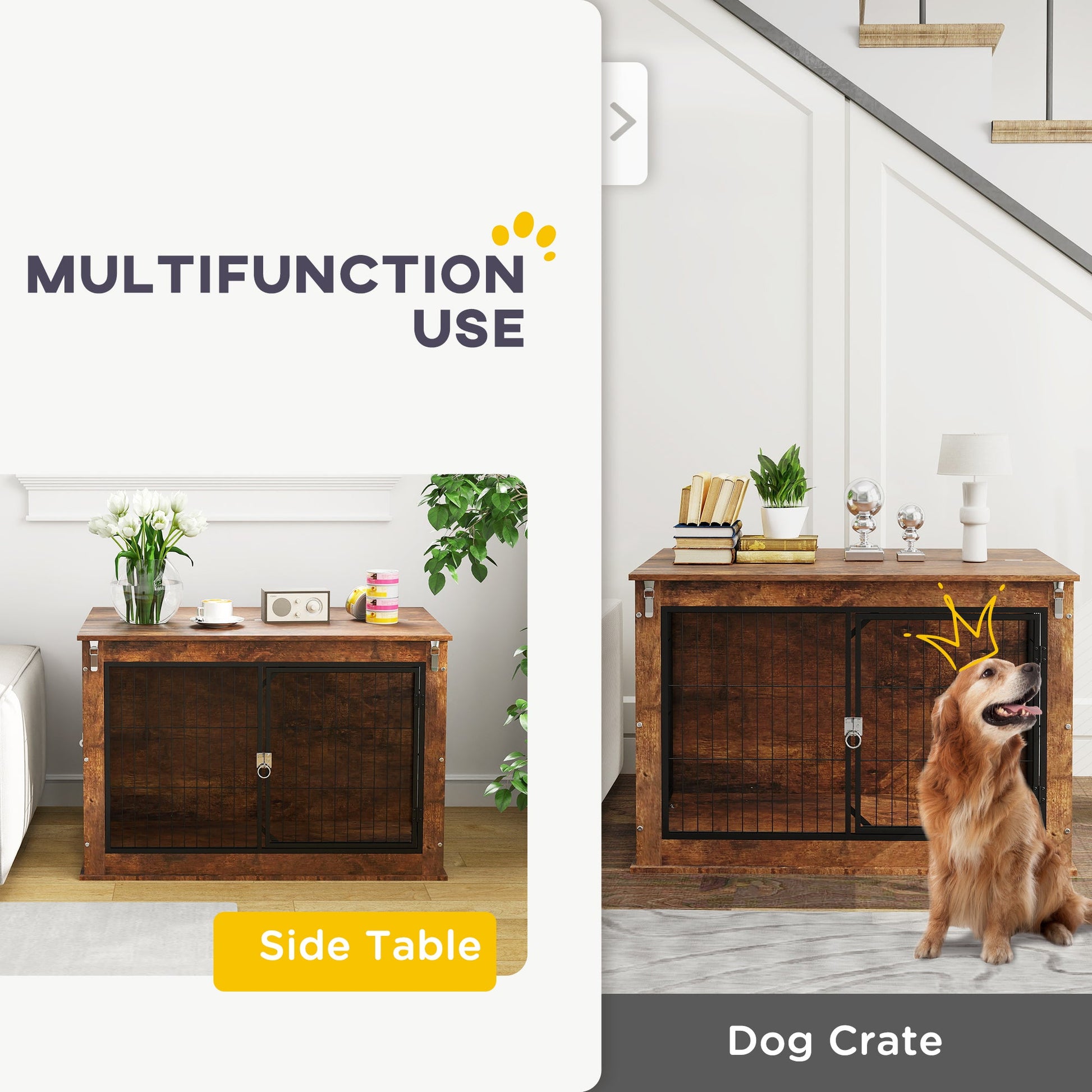 KFX-7202109 Elegant 39" Dog Crate Furniture with Flip-Top, Dual Doors, and Ventilation for Large Dogs
