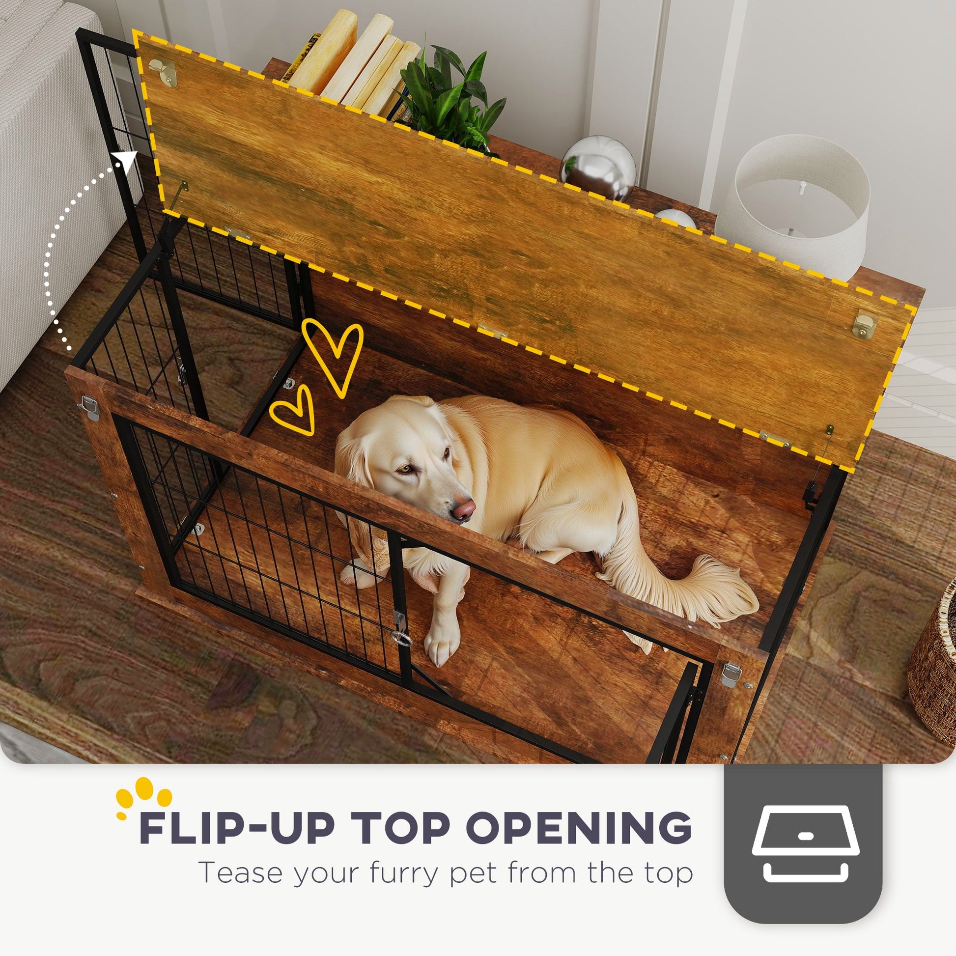KFX-7202109 Elegant 39" Dog Crate Furniture with Flip-Top, Dual Doors, and Ventilation for Large Dogs