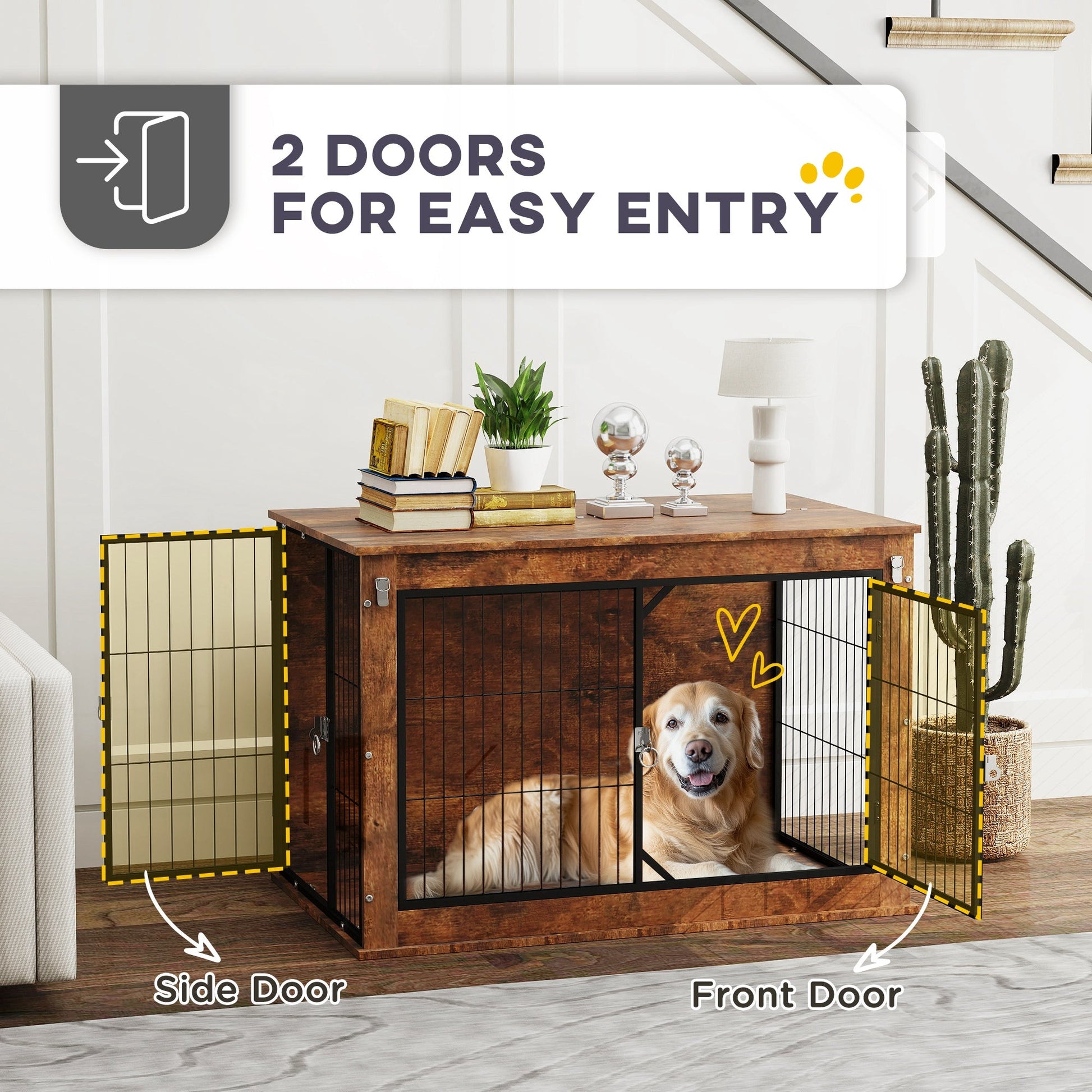 KFX-7202109 Elegant 39" Dog Crate Furniture with Flip-Top, Dual Doors, and Ventilation for Large Dogs