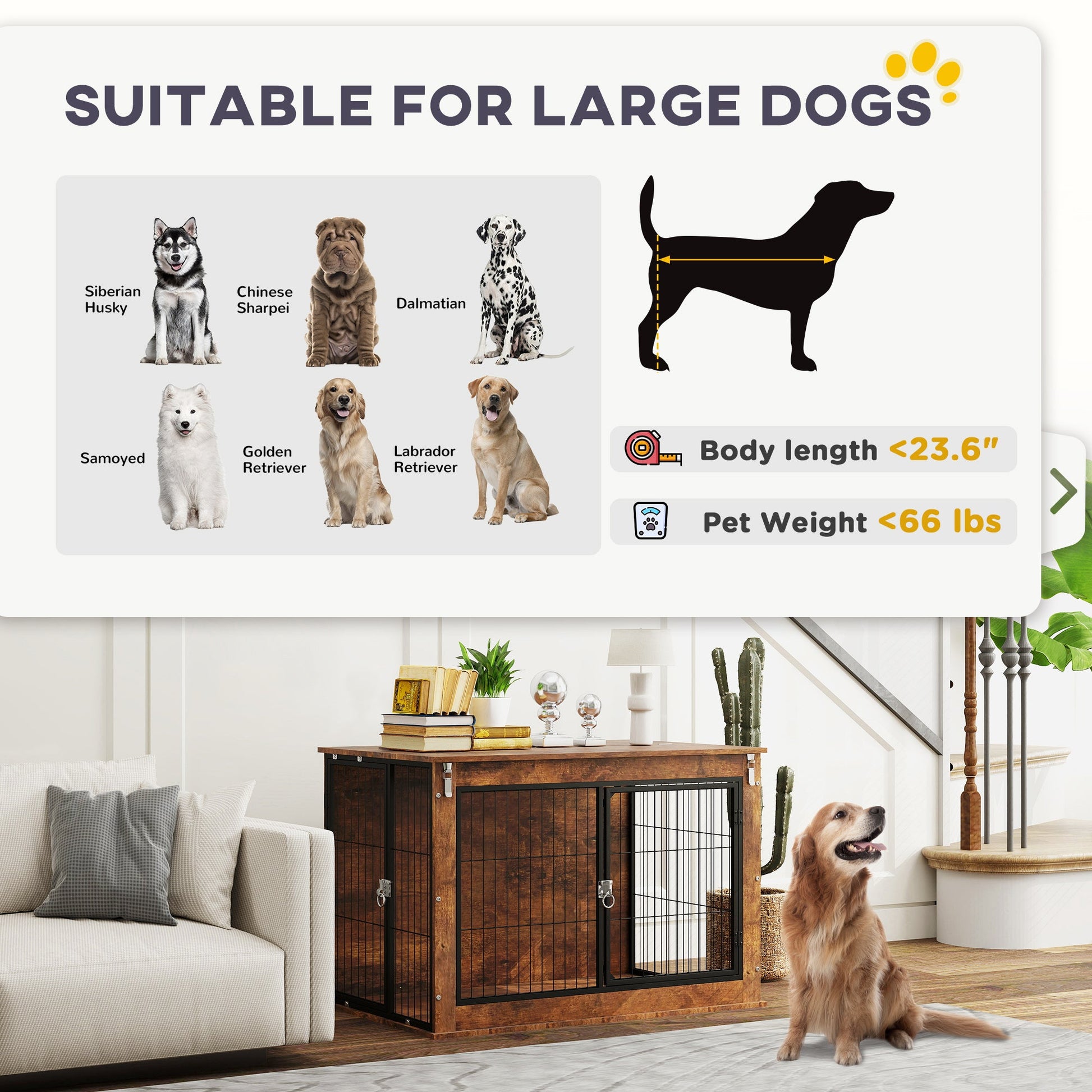 KFX-7202109 Elegant 39" Dog Crate Furniture with Flip-Top, Dual Doors, and Ventilation for Large Dogs